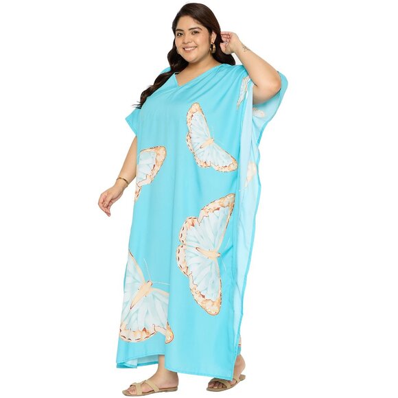 Gypsie Blu Women Butterfly Printed Caftan Kimono Dress Maxi for Summer Party - Picture 5 of 9